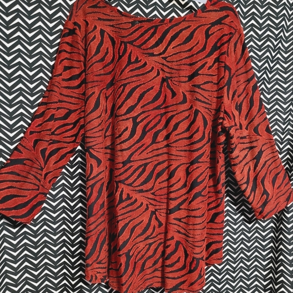A Red and Black Tiger  Print Light Sweater by: Calessa - Picture 2 of 3